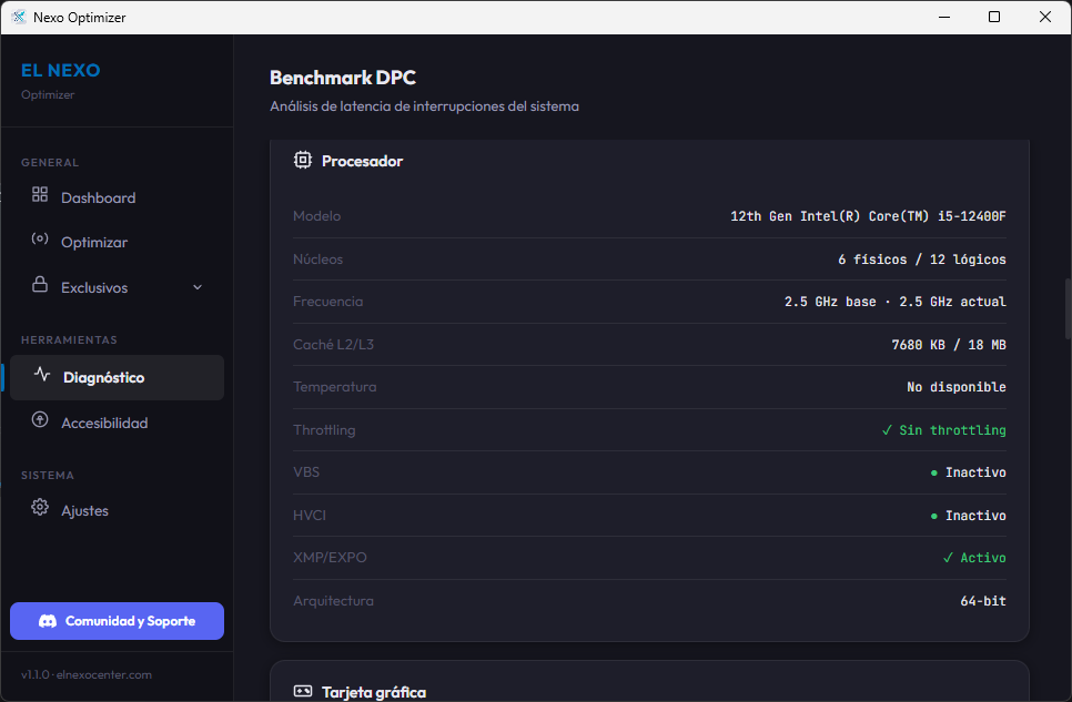 NexoOptimizer — Nota por componente