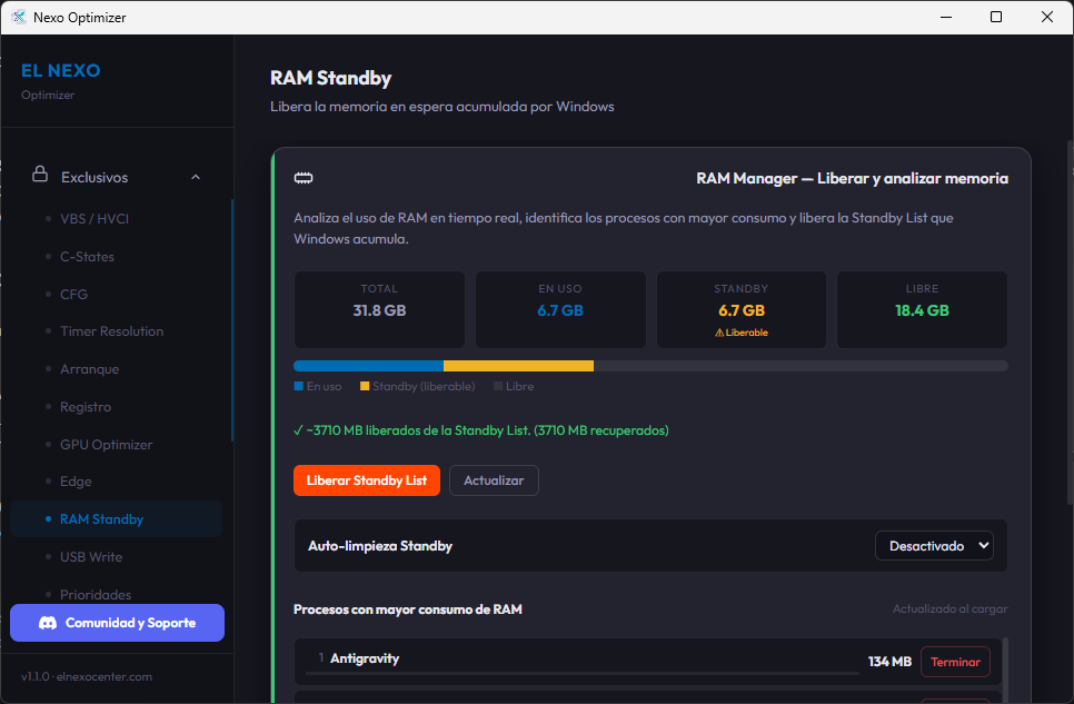 NexoOptimizer — RAM Stand By